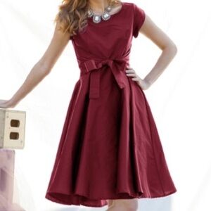 Shabby Apple West End Dress Burgundy Size P Short Sleeve Fit & Flare NWT